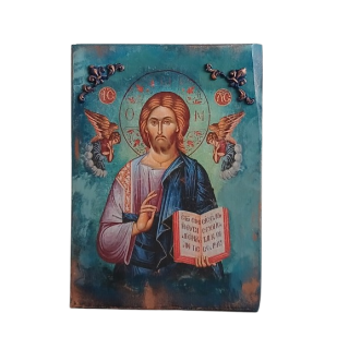 Εικόνα Ιησούς Χριστός με Αγγέλους σε φυσικό ξύλο σε διαστάσεις (23x28cm/16x26cm)