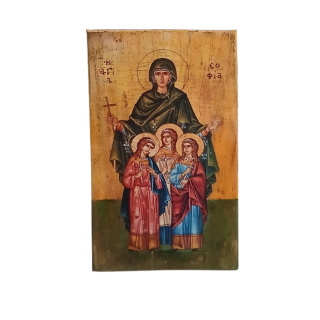 Εικόνα Αγία Σοφία και οι Αγίες κόρες της, Πίστη, Ελπίδα και Αγάπη σε φυσικό ξύλο σε διαστάσεις (23x28cm/16x26cm)