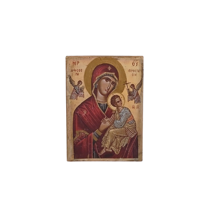 Εικόνα Παναγία Φοβερά Προστασία σε φυσικό ξύλο σε διαστάσεις (23x28cm/15x20cm)